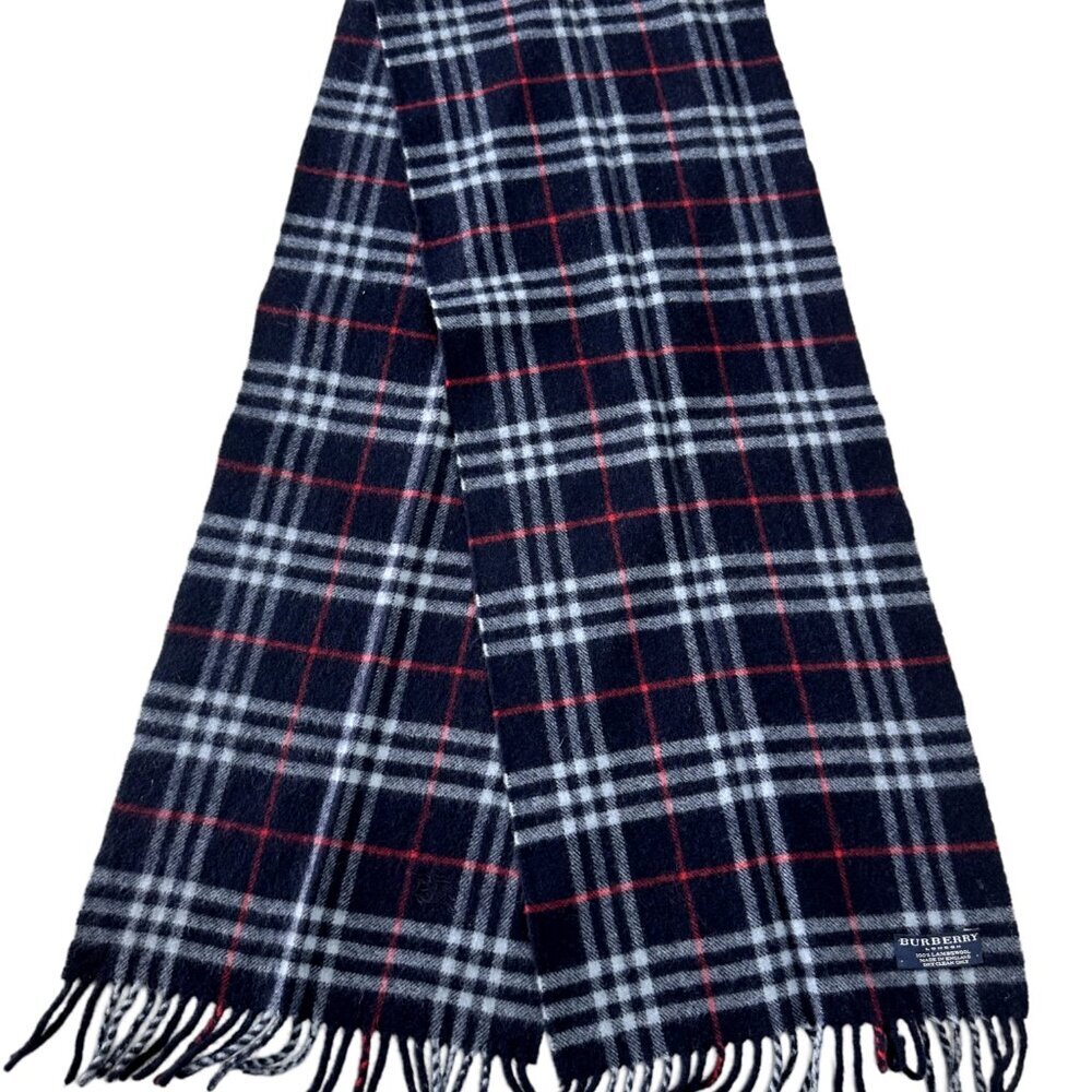 Burberry Classic Check Scarf Black 100% Lambswool Unisex Scarf Made In England